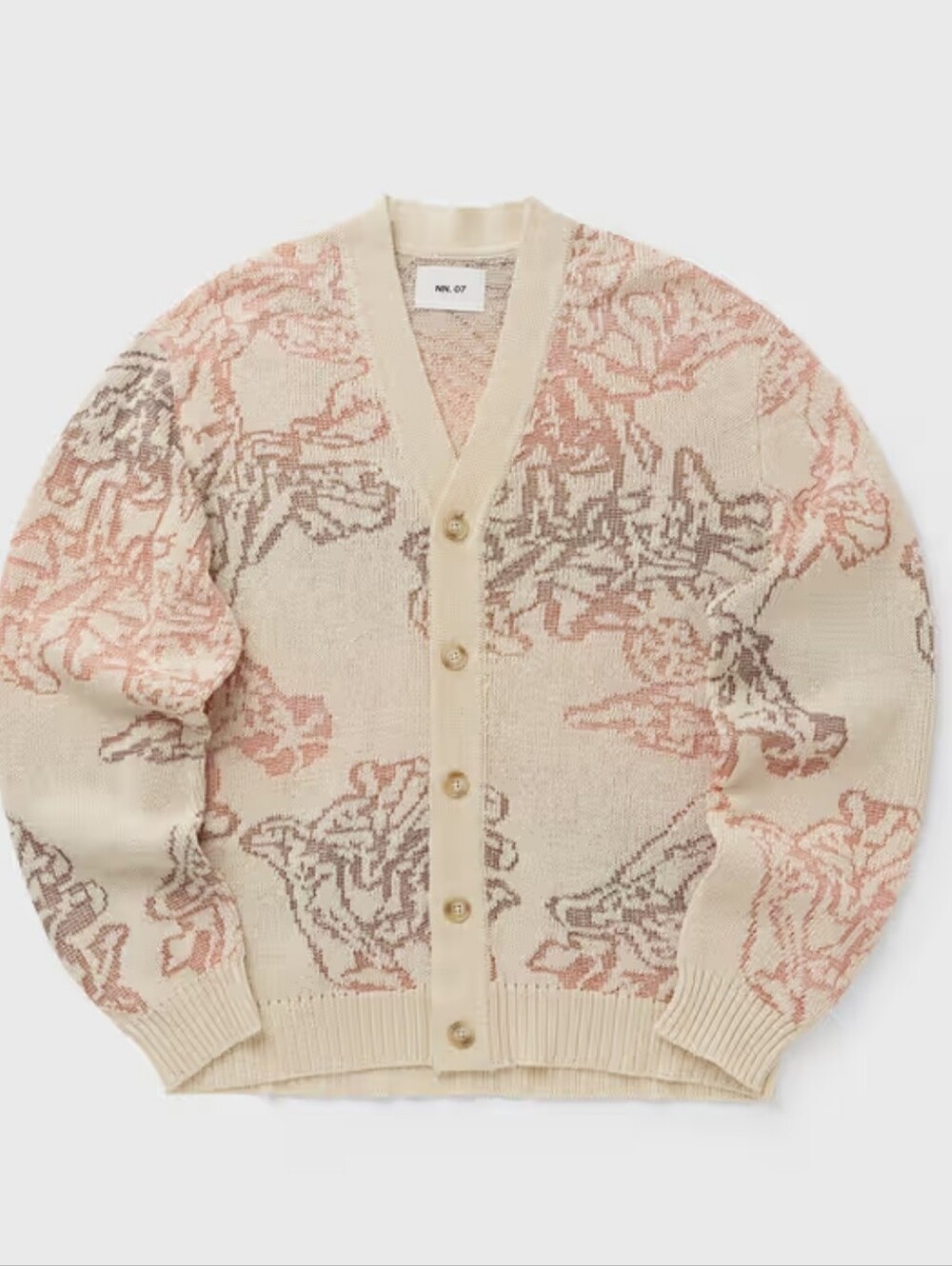 NN.07 Viggo Cream Floral Knit Cardigan with Pink & Brown Pattern